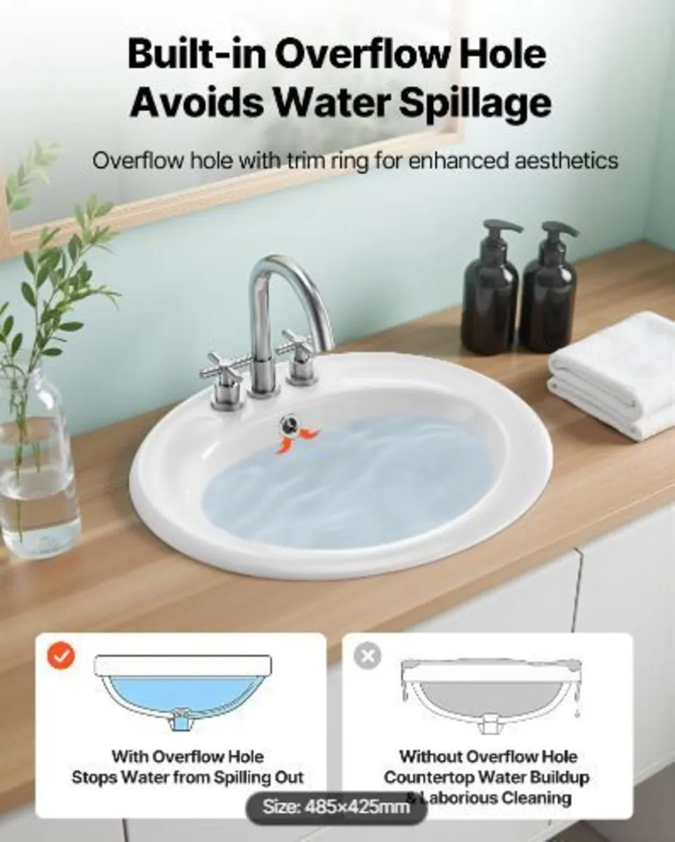 Semi Recessed Bathroom Sink, 485 x 425 mm - Image 3