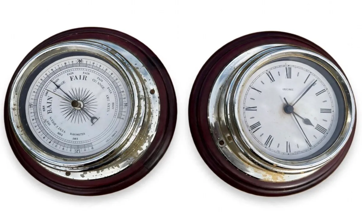 Vintage ships clock and barometer - Image 1