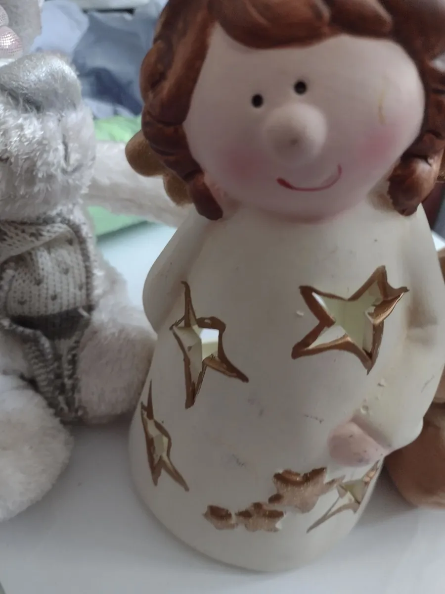 Angel ceramic tealight holder/Christmas teddy - Image 3