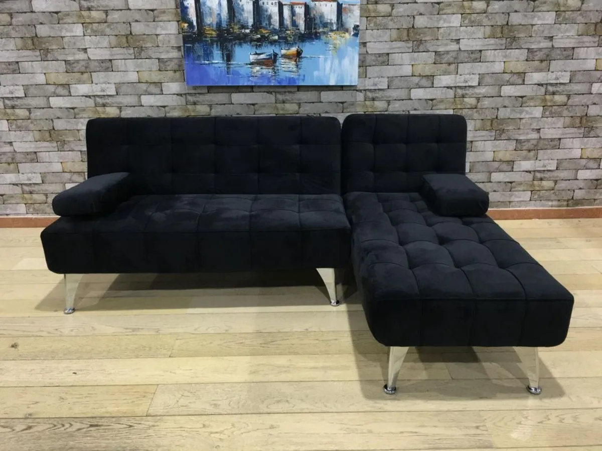 🛋️ AROA XS Corner Sofa Bed, Black velvet - Image 1