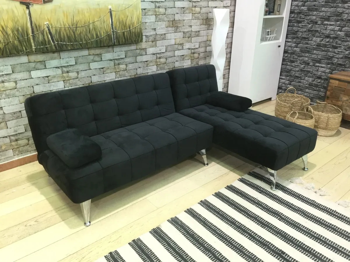 🛋️ AROA XS Corner Sofa Bed, Black velvet - Image 3