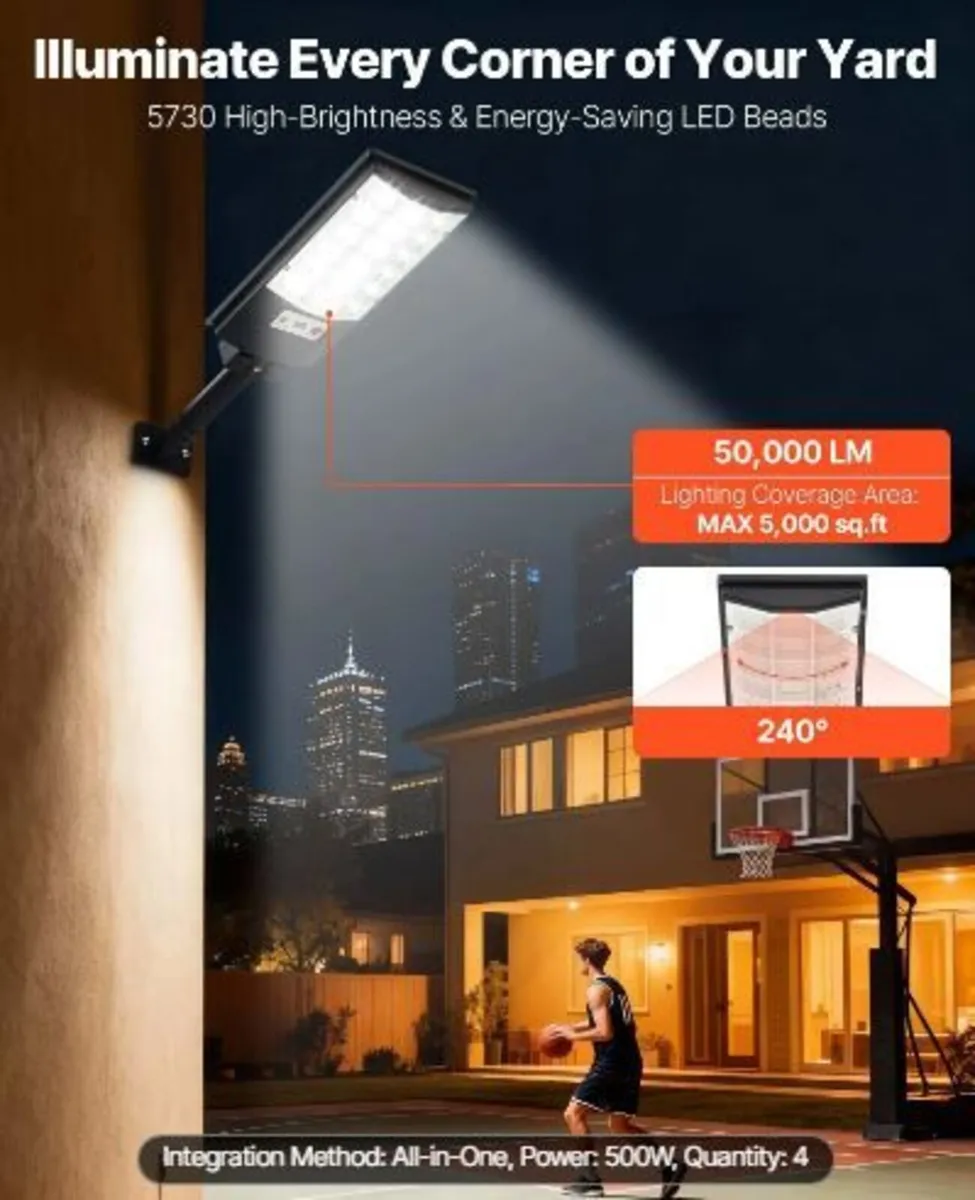 4 Pack 500W Solar Street Lights Outdoor - Image 2