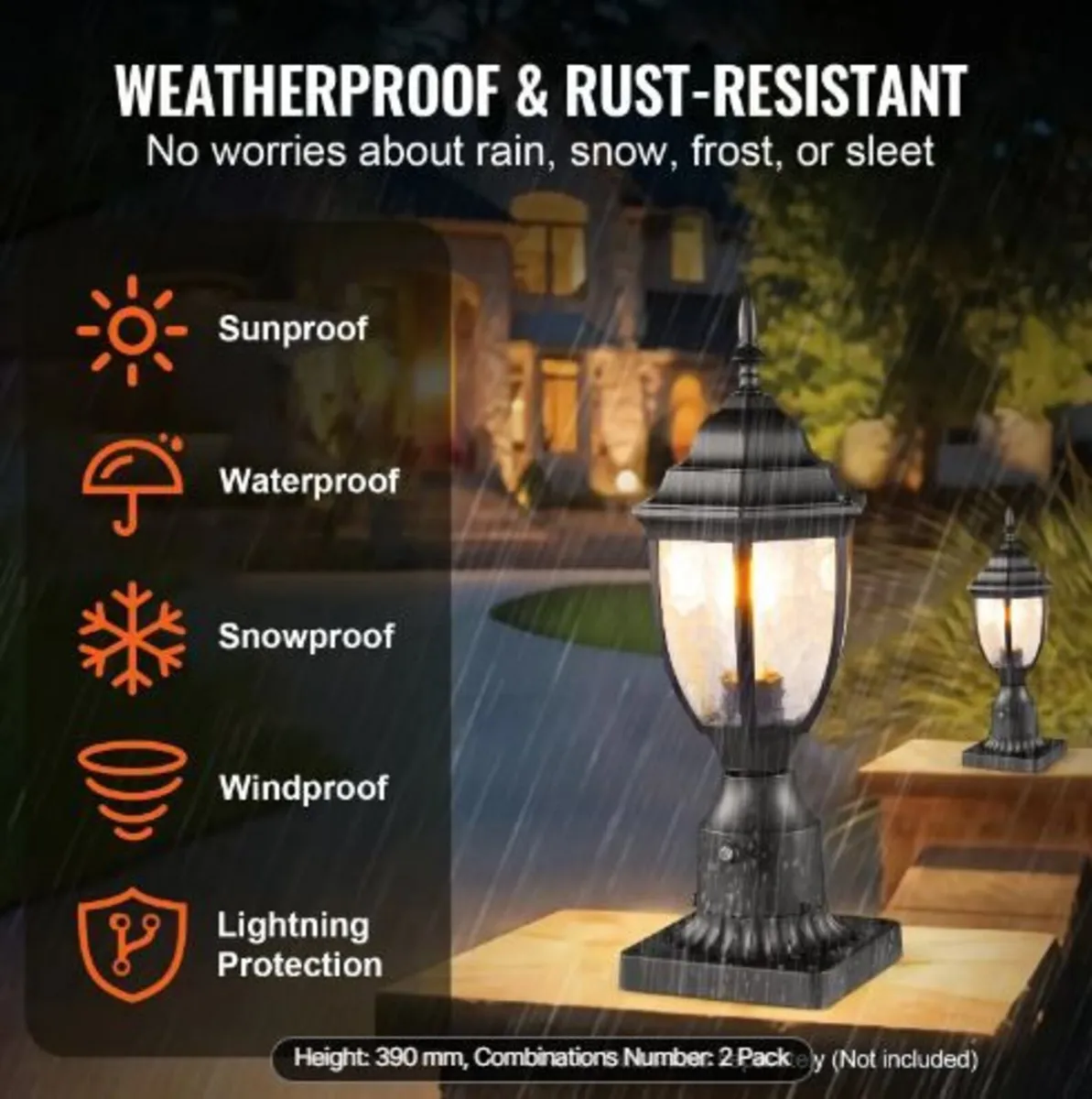 2 Pack Dusk to Dawn Outdoor Post Light - Image 2