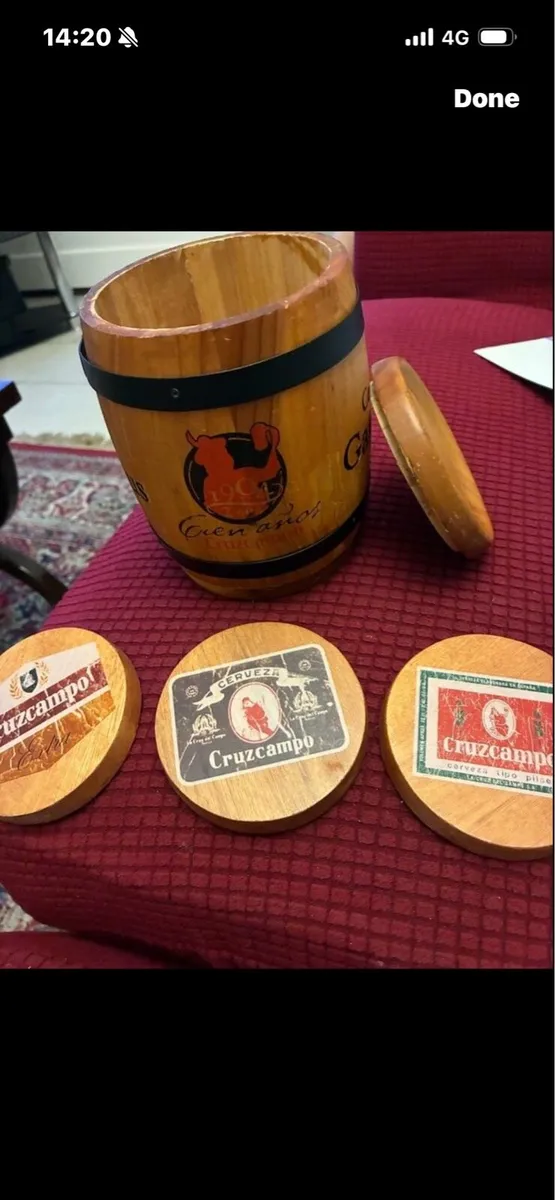 Vintage Cruzcampo Timber Barrel Coaster Set - Image 1