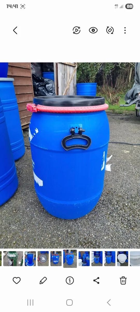 60L plastic barrels with clamped lids 20e each Col - Image 2