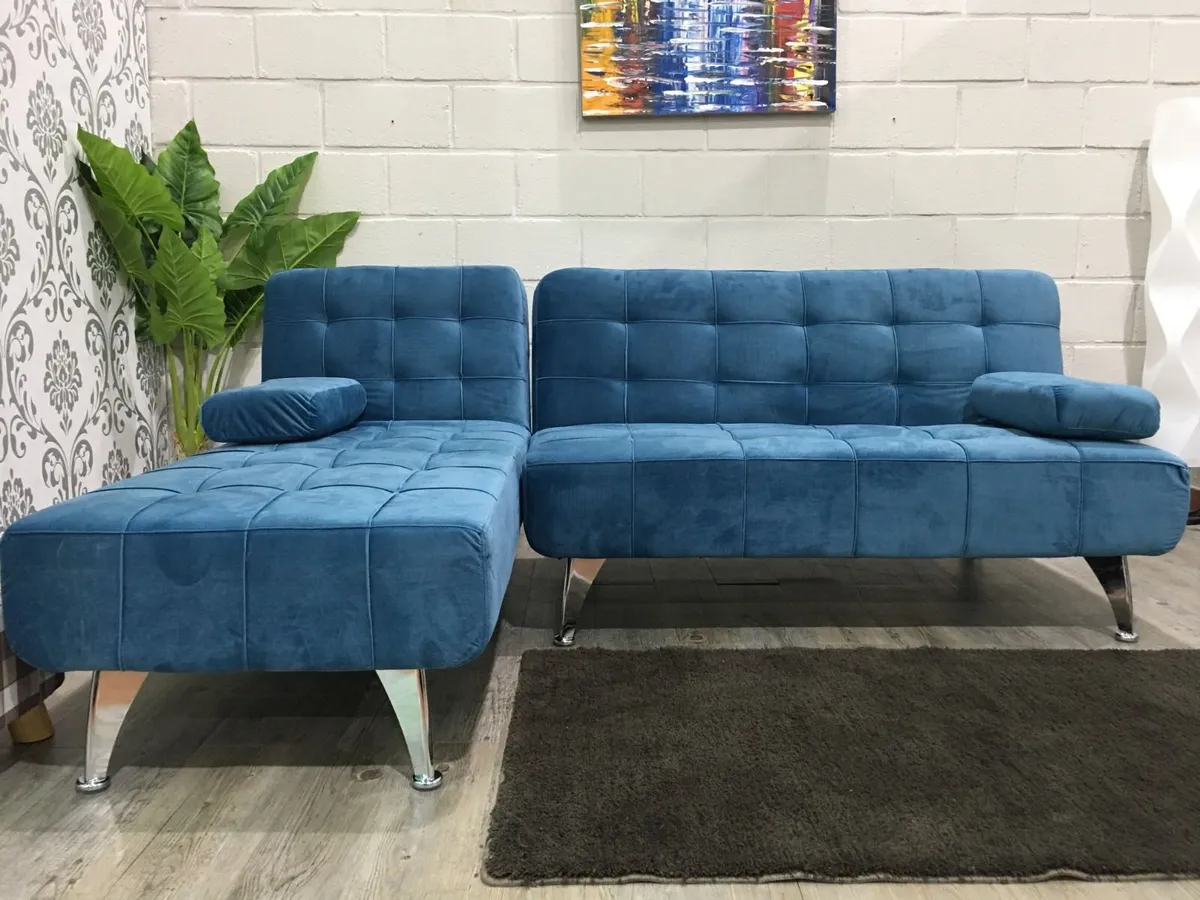 🛋️ AROA XS Corner Sofa Bed, Blue velvet - Image 3