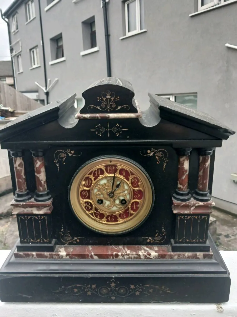Antique Victorian Black Slate & Marble Mantel Cloc