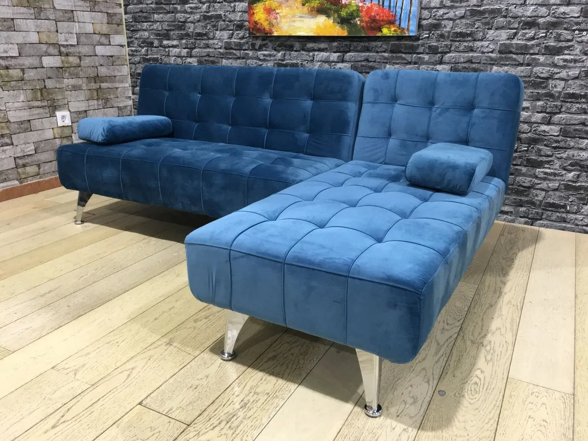 🛋️ AROA XS Corner Sofa Bed, Blue velvet - Image 1
