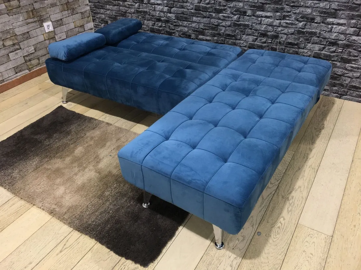 🛋️ AROA XS Corner Sofa Bed, Blue velvet - Image 3