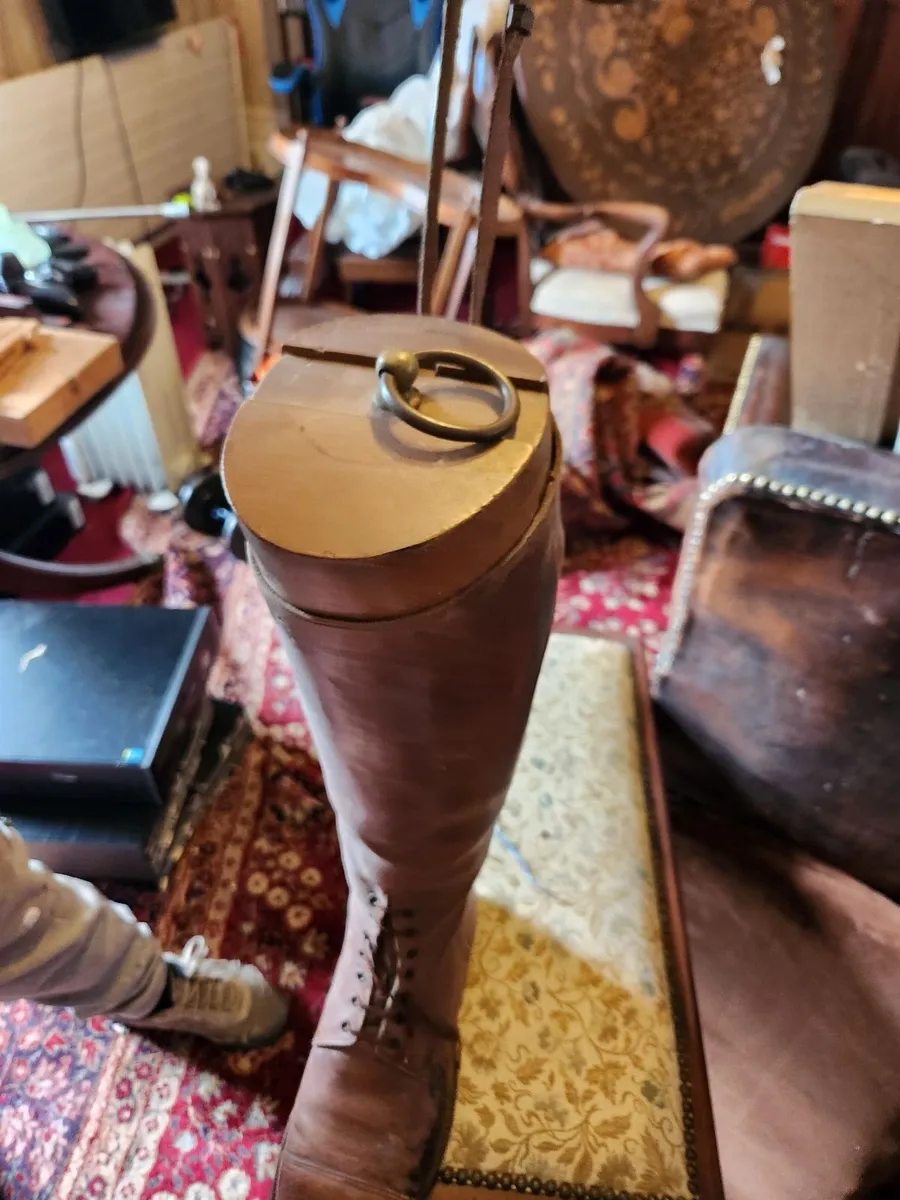 Antique Leather Officer’s Riding Boots, Wood Trees - Image 3