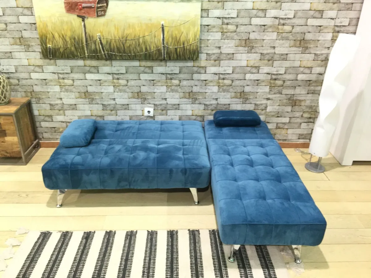 🛋️ AROA XS Corner Sofa Bed, Blue velvet - Image 2