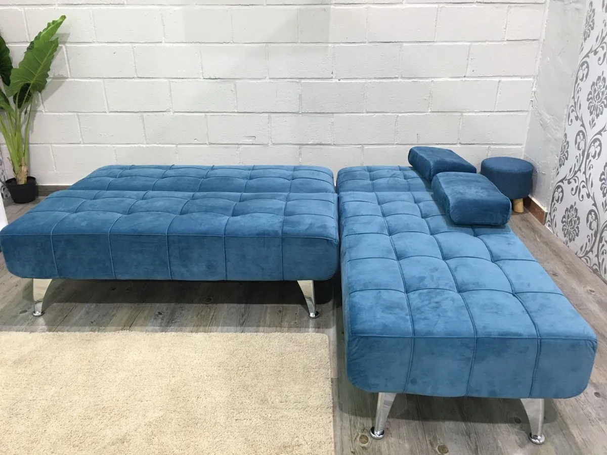🛋️ AROA XS Corner Sofa Bed, Blue velvet - Image 2