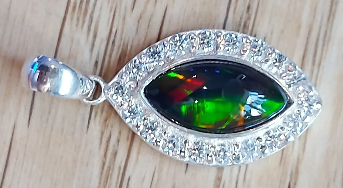 Ethiopian Black Opal 925 Silver Pendant with cz - Image 4