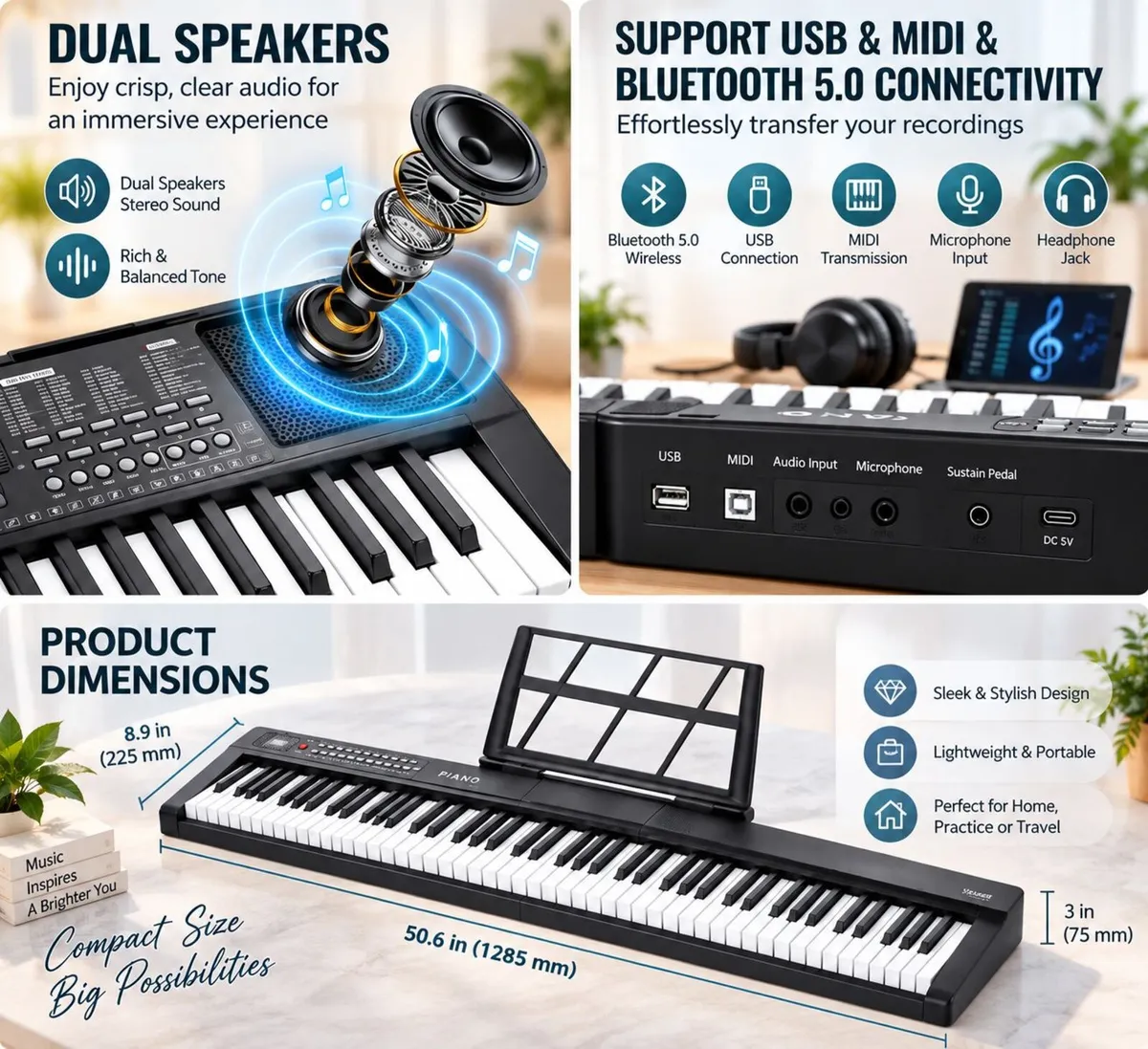 88 Key Semi Weighted Digital Piano Bluetooth MIDI - Image 2