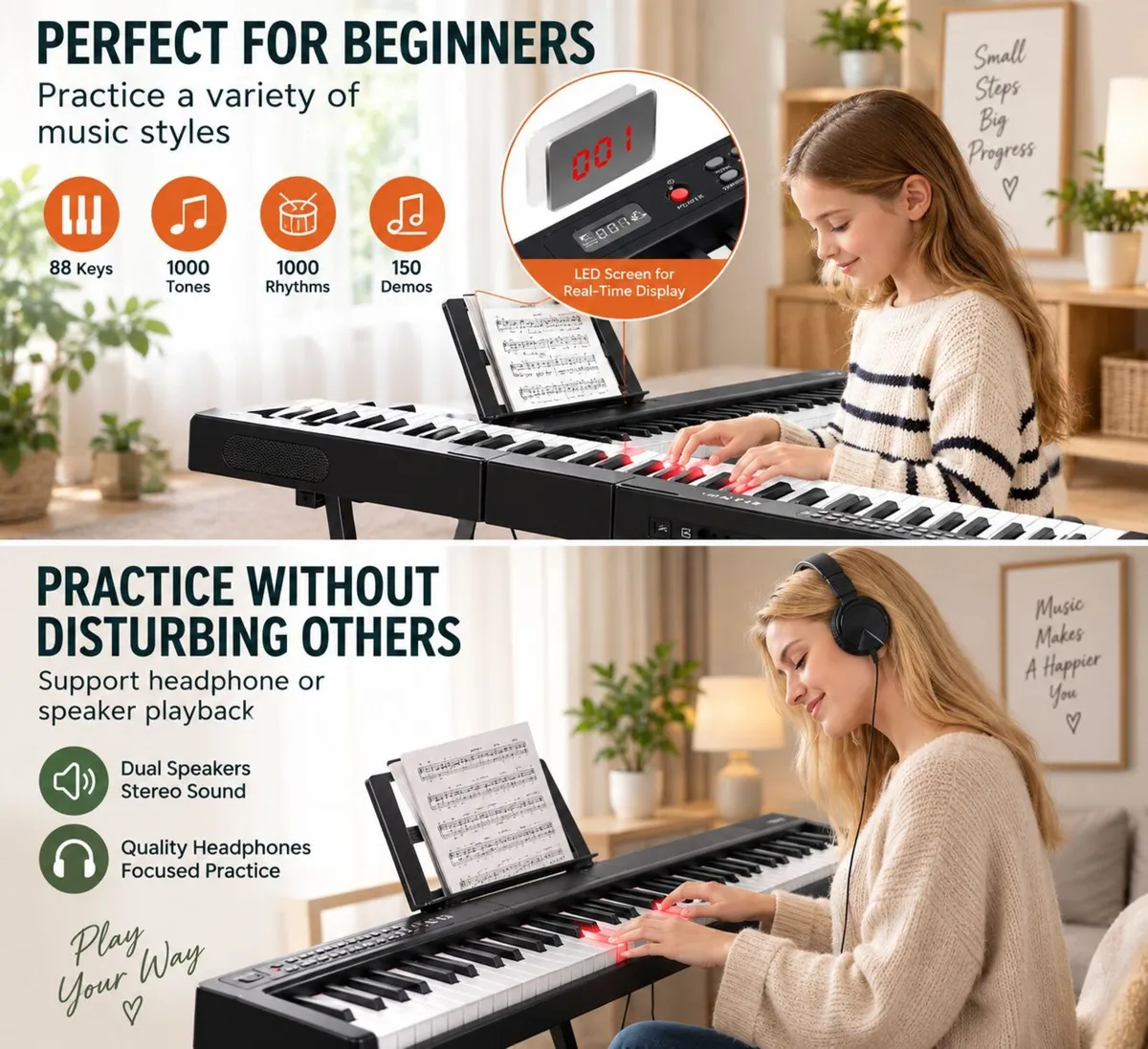 88 Key Semi Weighted Digital Piano Bluetooth MIDI - Image 3