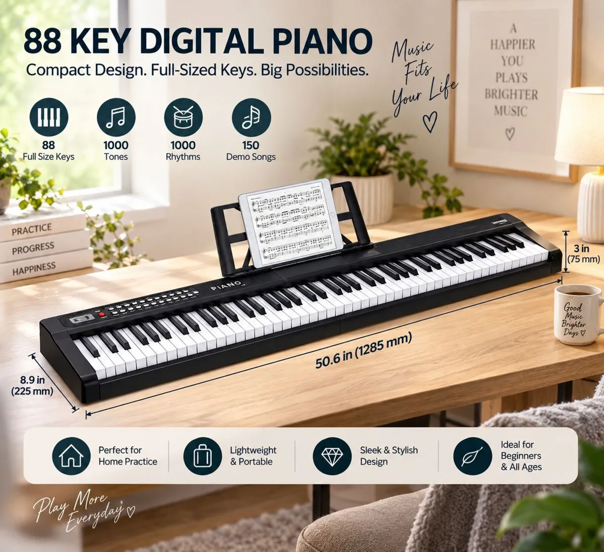 88 Key Semi Weighted Digital Piano Bluetooth MIDI - Image 4