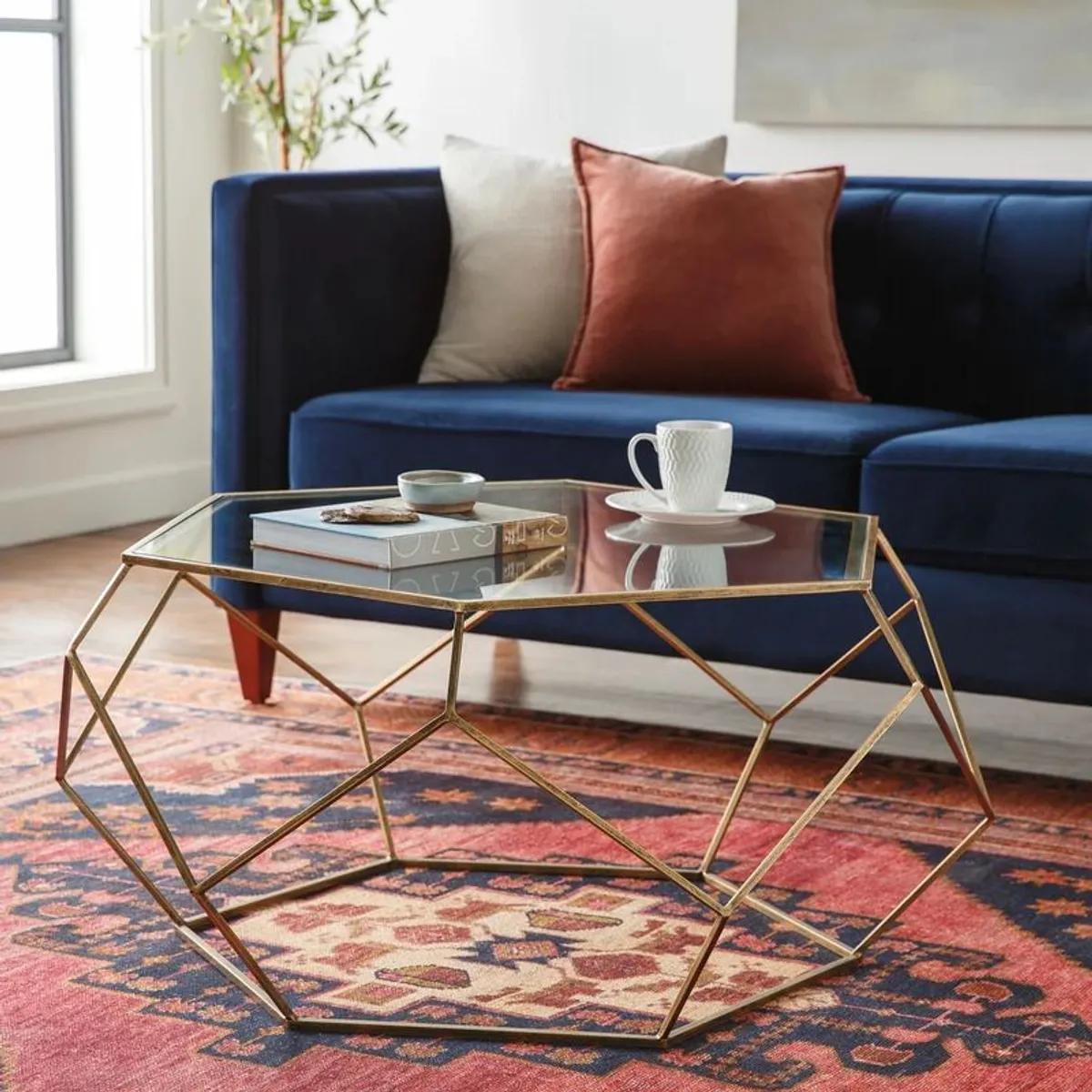 Hexagonal Glass metal coffee table