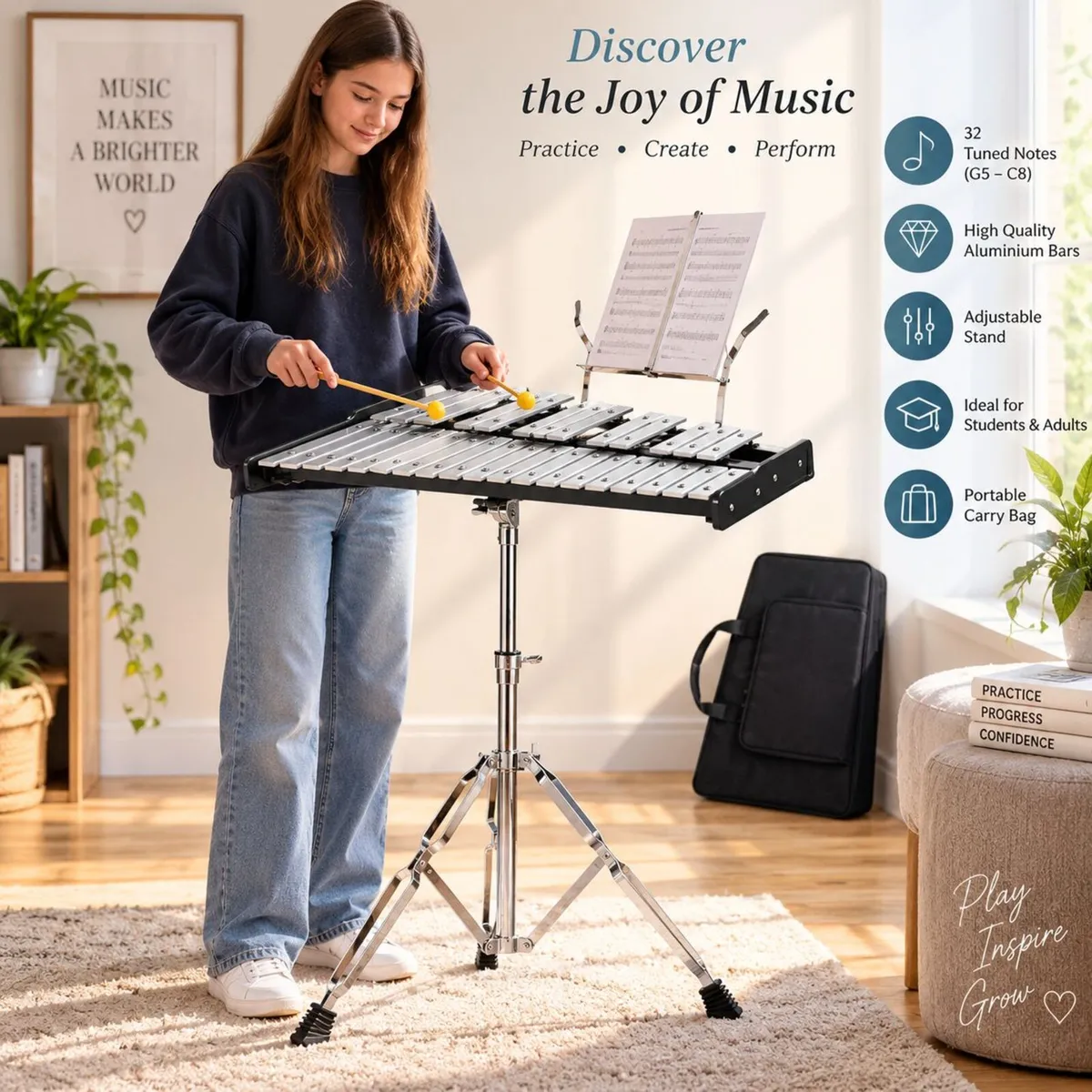 32 Note Glockenspiel Xylophone Bell Kit with Adjus - Image 2