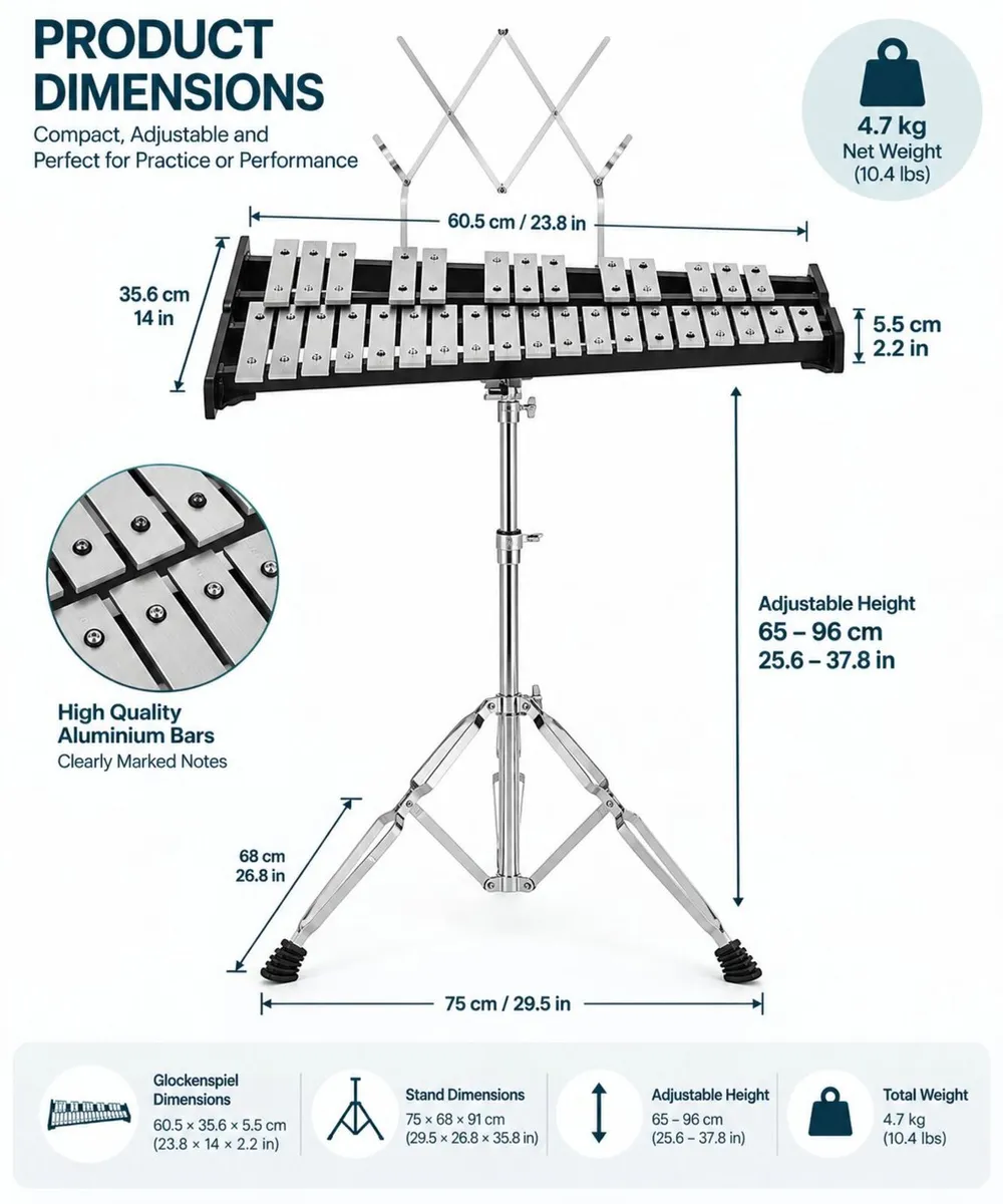 32 Note Glockenspiel Xylophone Bell Kit with Adjus - Image 3