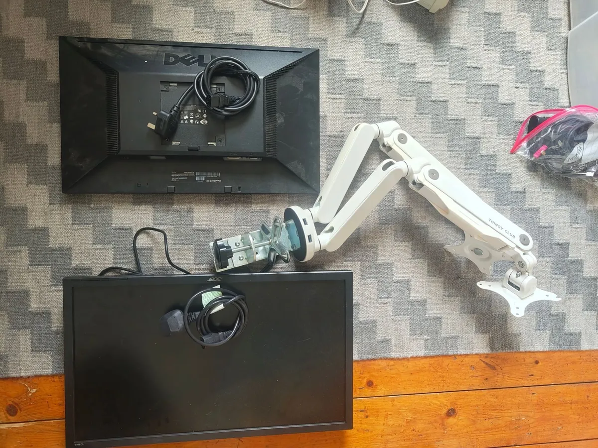 Two 24 Inch Monitors & Dual Monitor Arm - Image 1