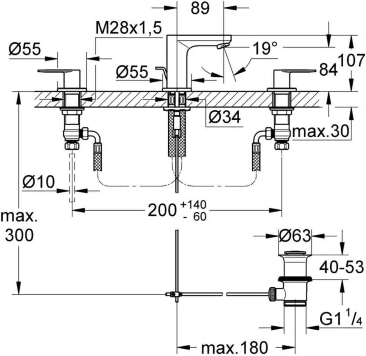 Eurosmart Cosmopolitan Three-Hole Basin Mixer Tap - Image 2