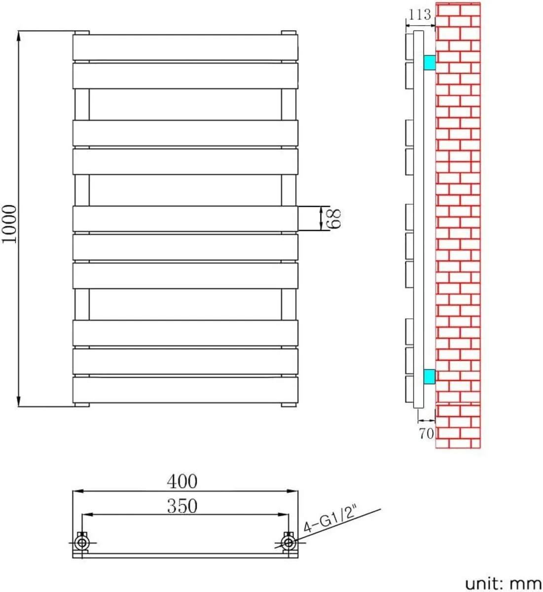 Towel Rail Modern Chrome Flat Panel X 400 - Image 2