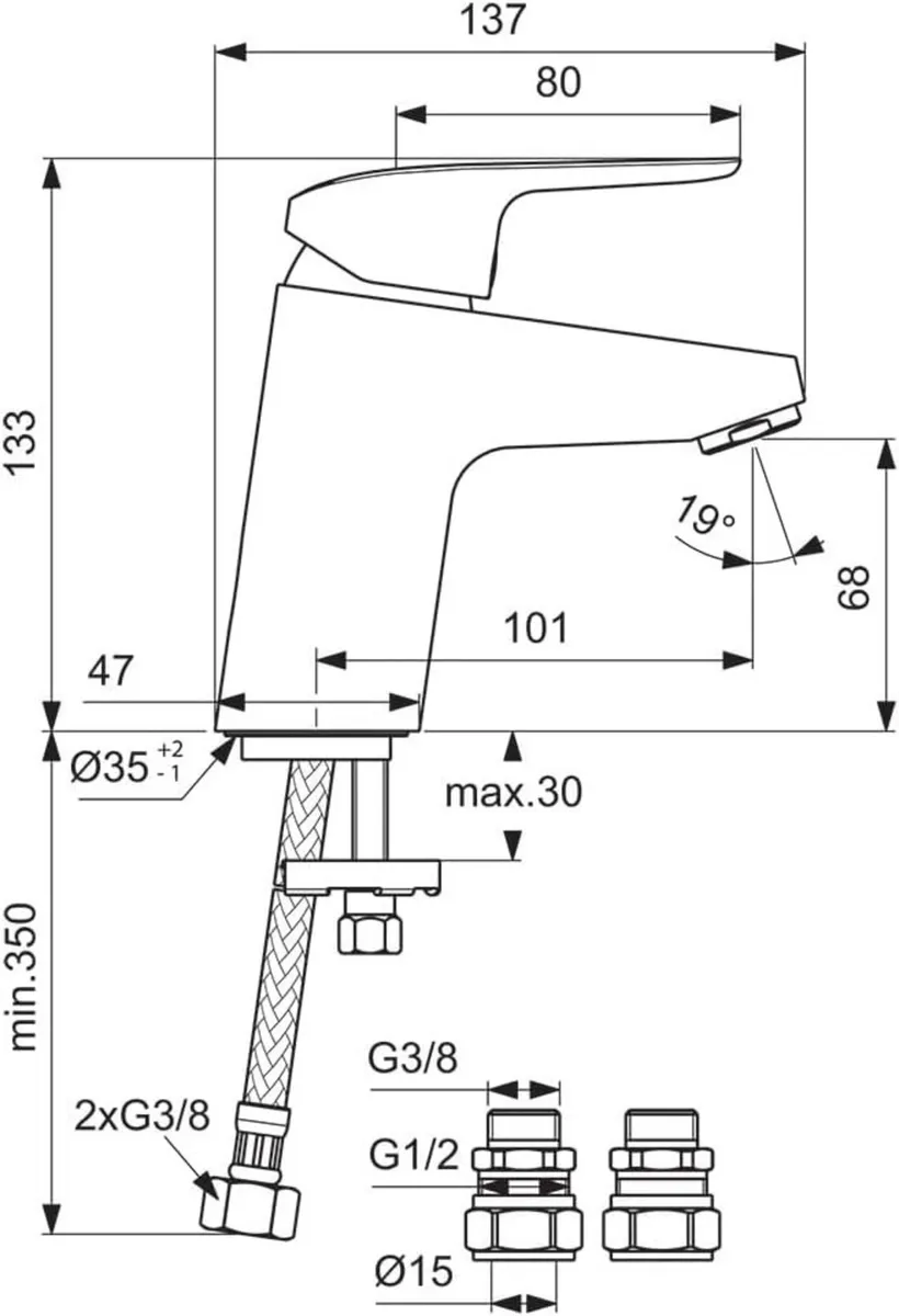 Mixer Basin Tap Without Pop Up Waste B1812aa - Image 3