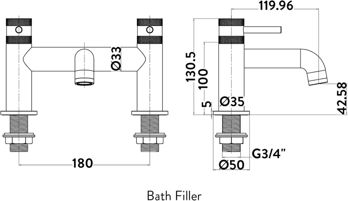 Apres Bath Filler Tap Brushed Brass Finish Deck - Image 2