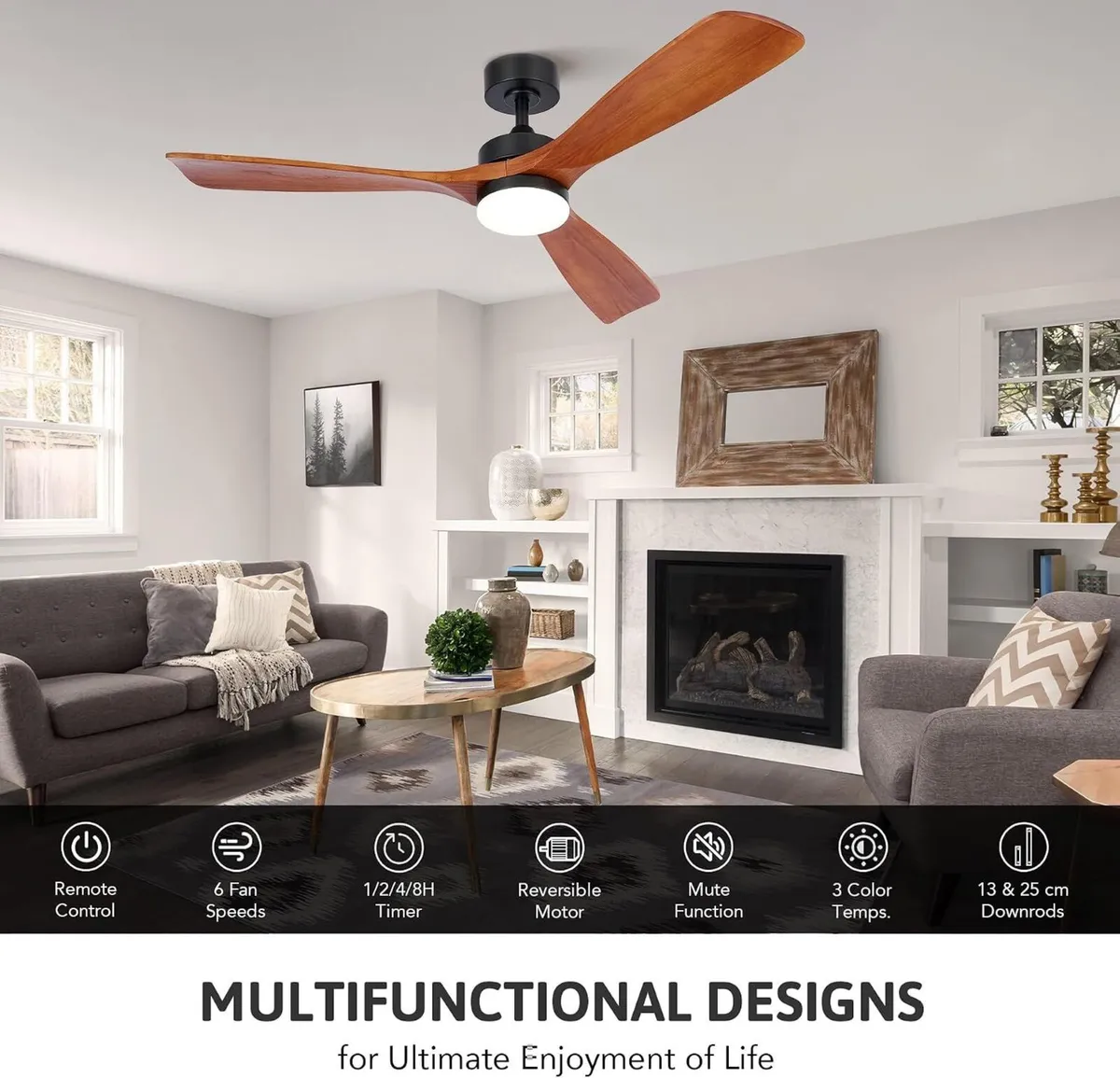 Ceiling Fan with Light Remote Control 52" Modern - Image 3