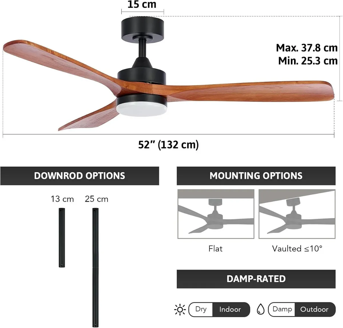 Ceiling Fan with Light Remote Control 52" Modern - Image 2