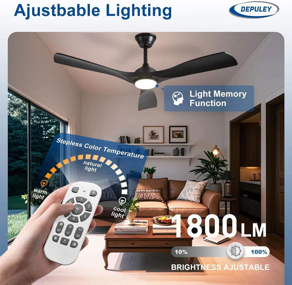 Ceiling Fan with Light Modern: 52 Inch - Image 4