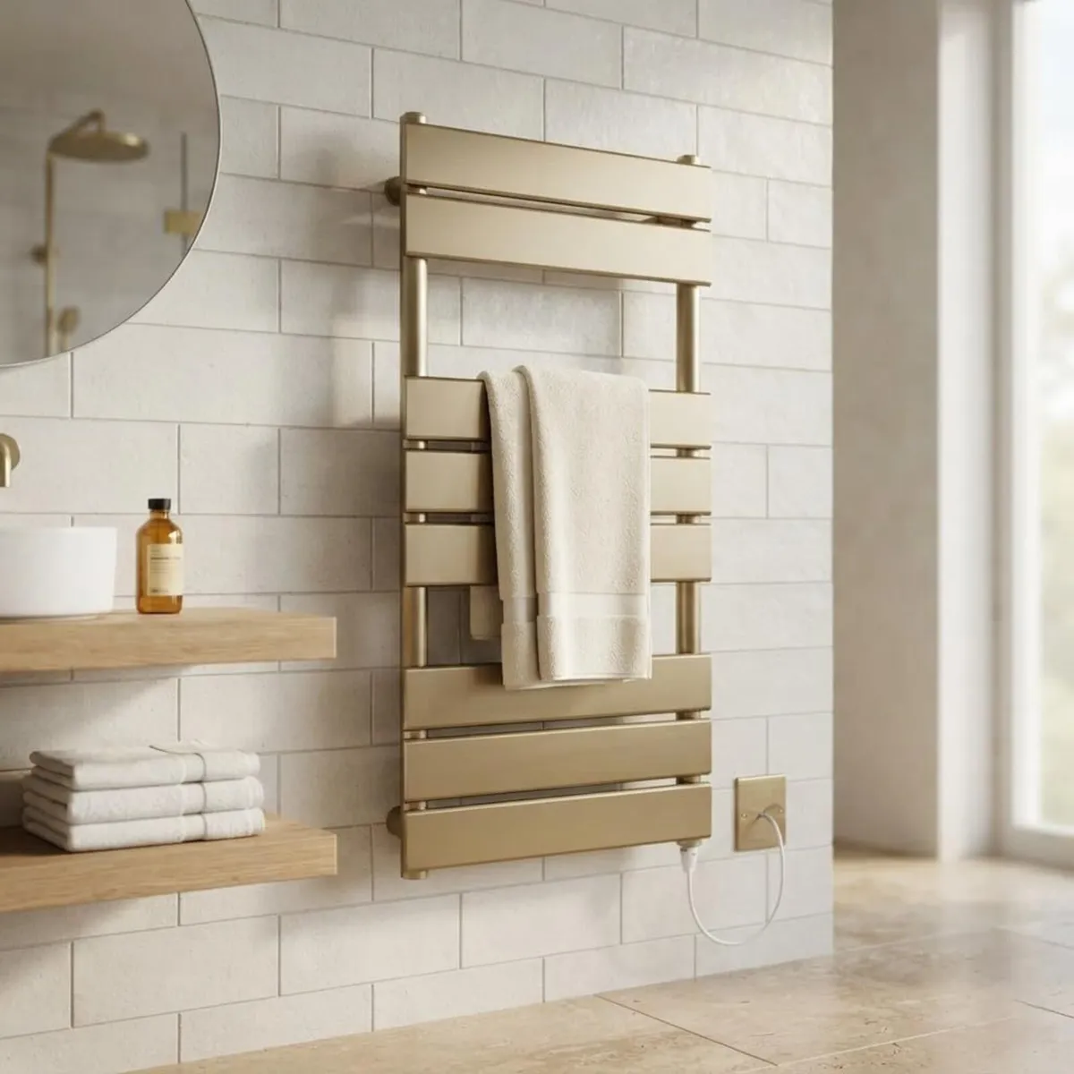 Richmond Brushed Brass Electric Heated Towel Rail - Image 2