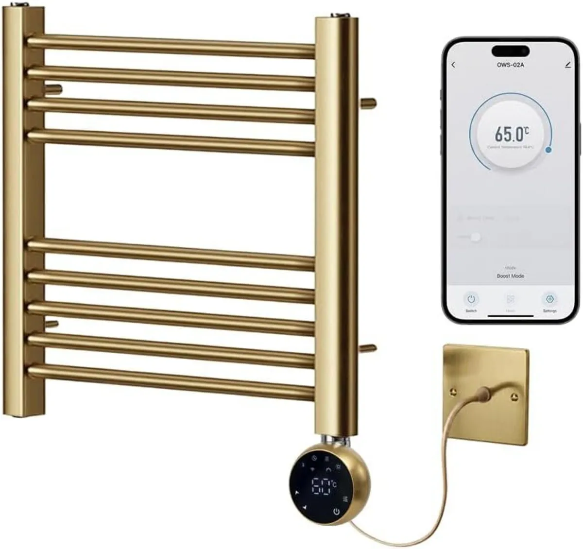 Brass Electric Wifi Towel Rail 400MM - Image 1