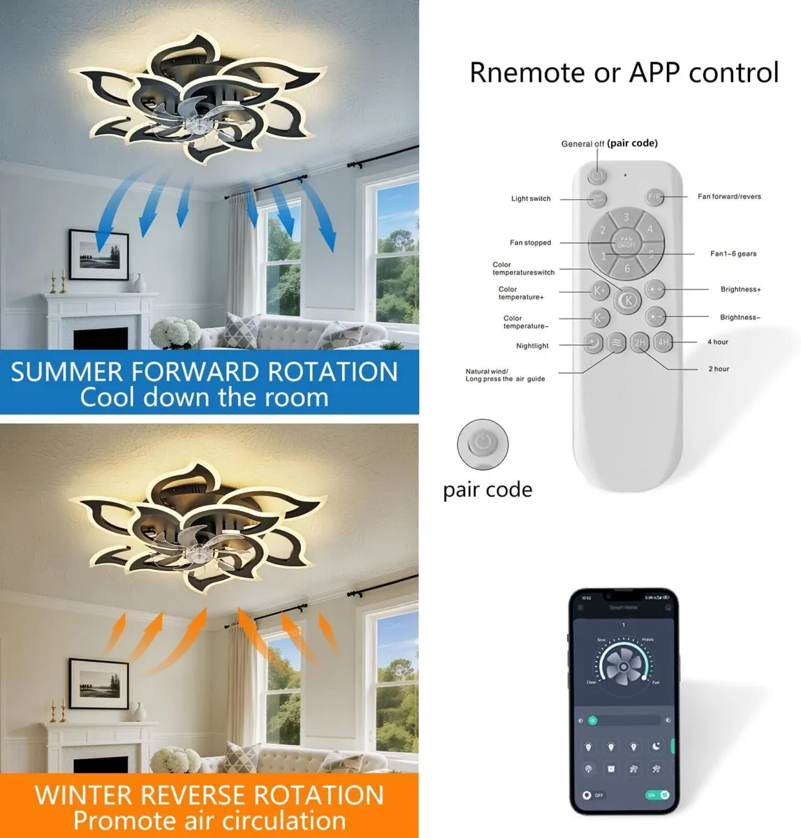 Modern LED Ceiling Fan Light with Remote 6 - Image 3