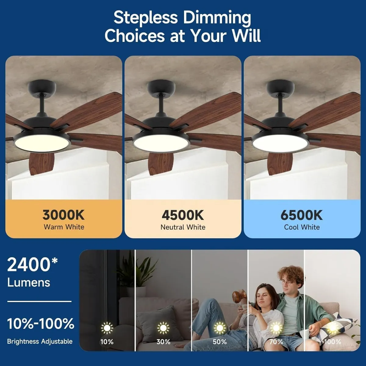 52 Inch Modern Ceiling Fans with Lights - Image 3