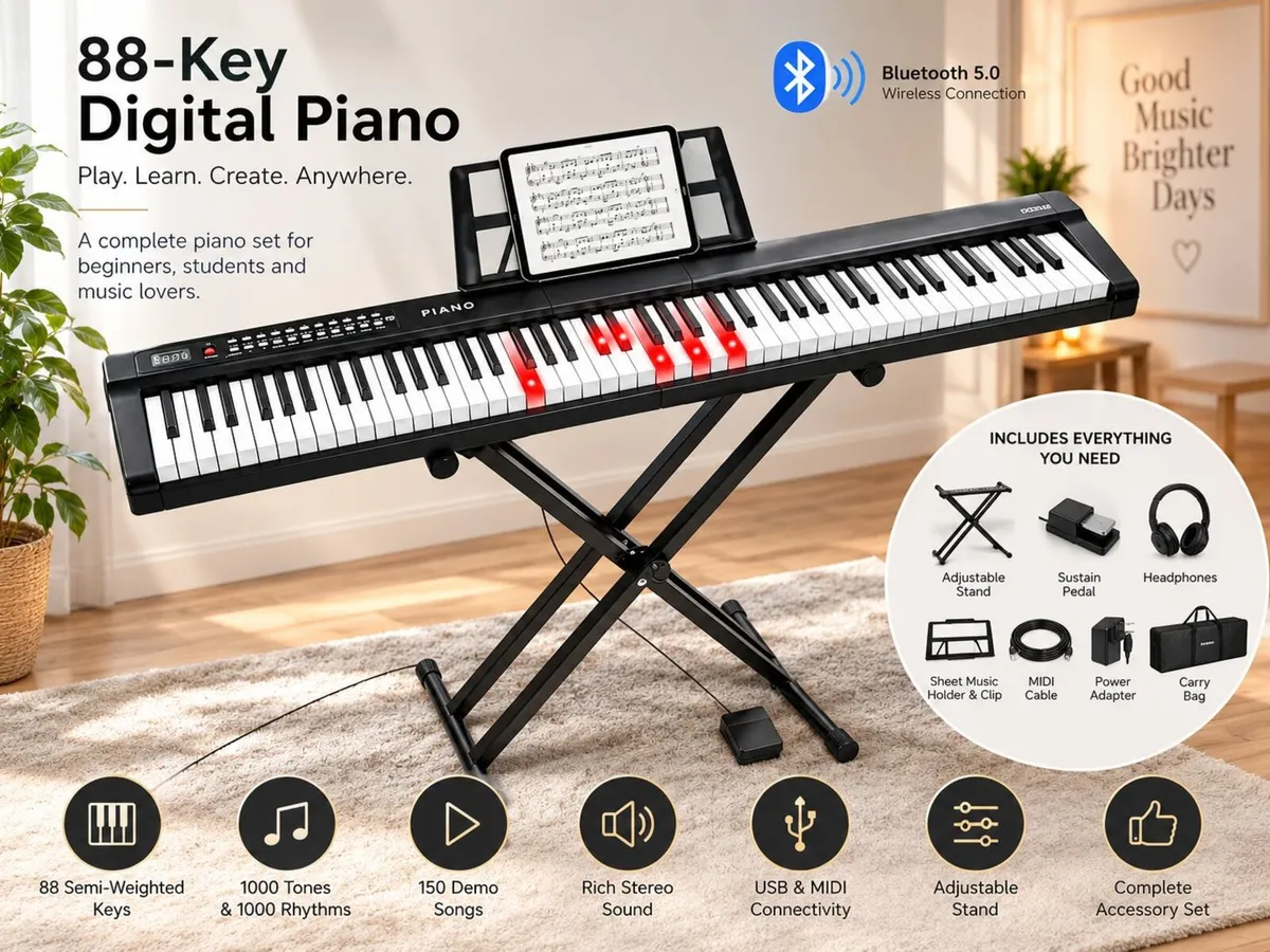 88 Key Digital Piano Keyboard Semi Weighted Electr - Image 1