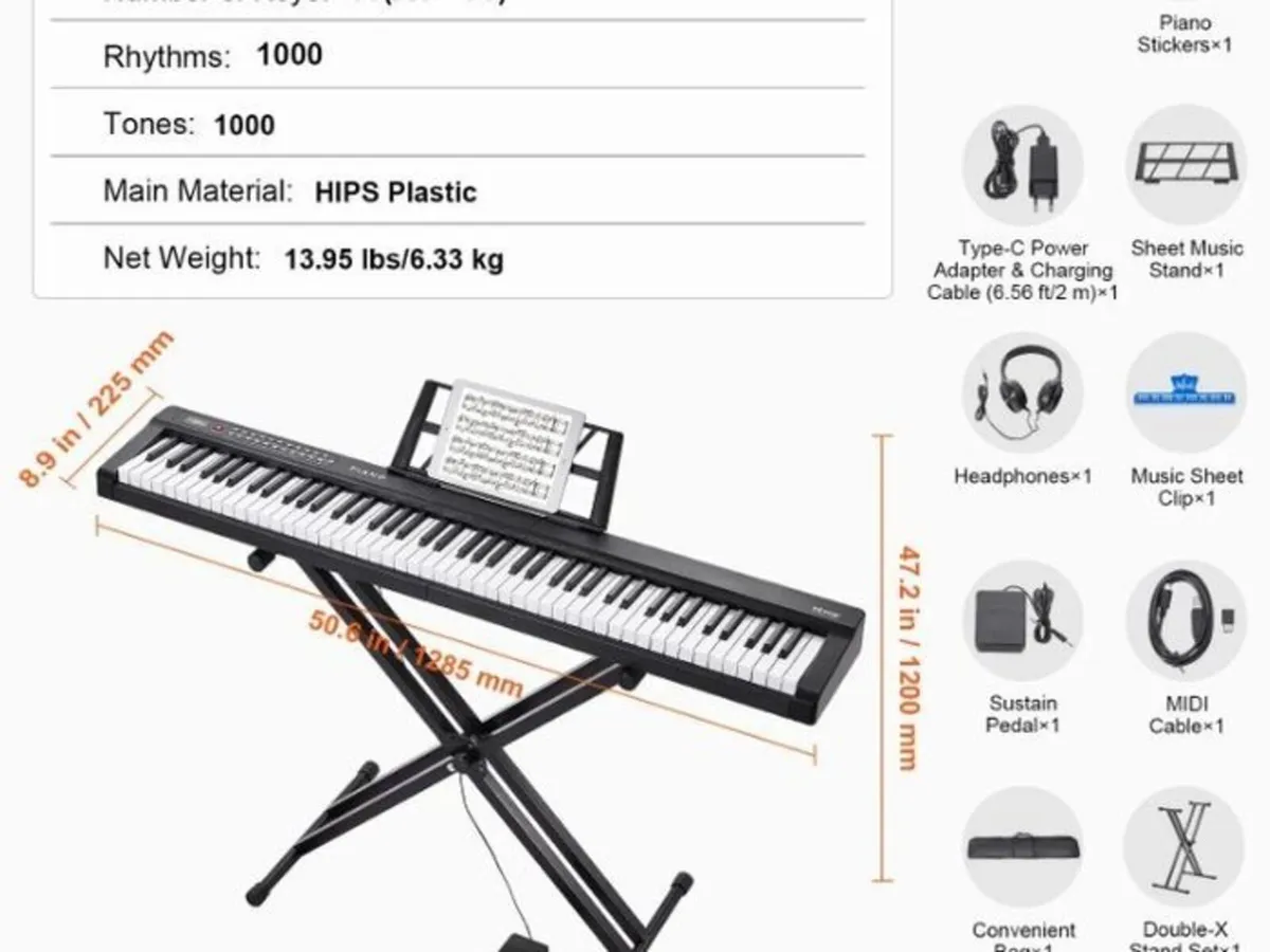 88 Key Digital Piano Keyboard Semi Weighted Electr - Image 2