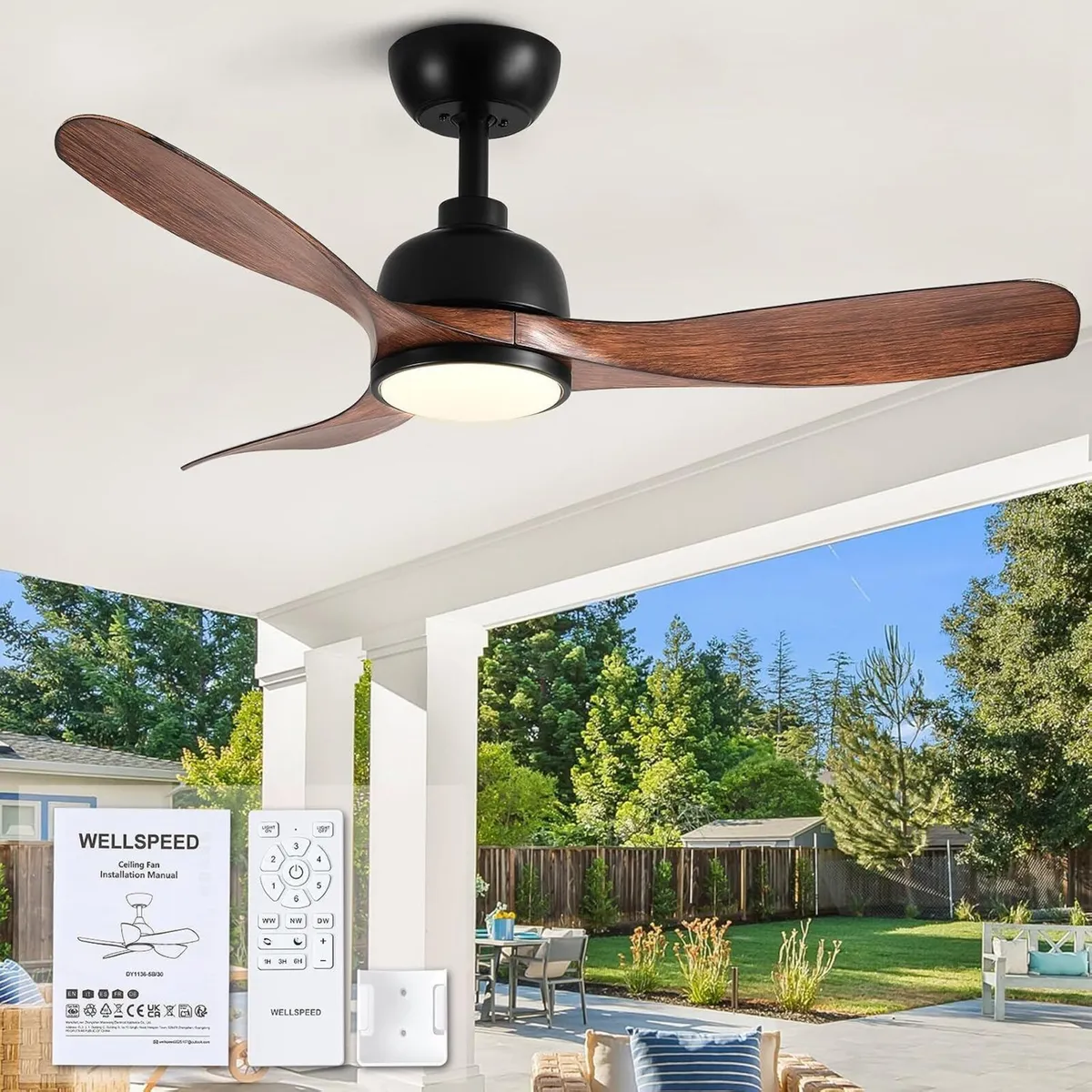 42 Inch Cover Outdoor Ceiling Fans with Lights - Image 1
