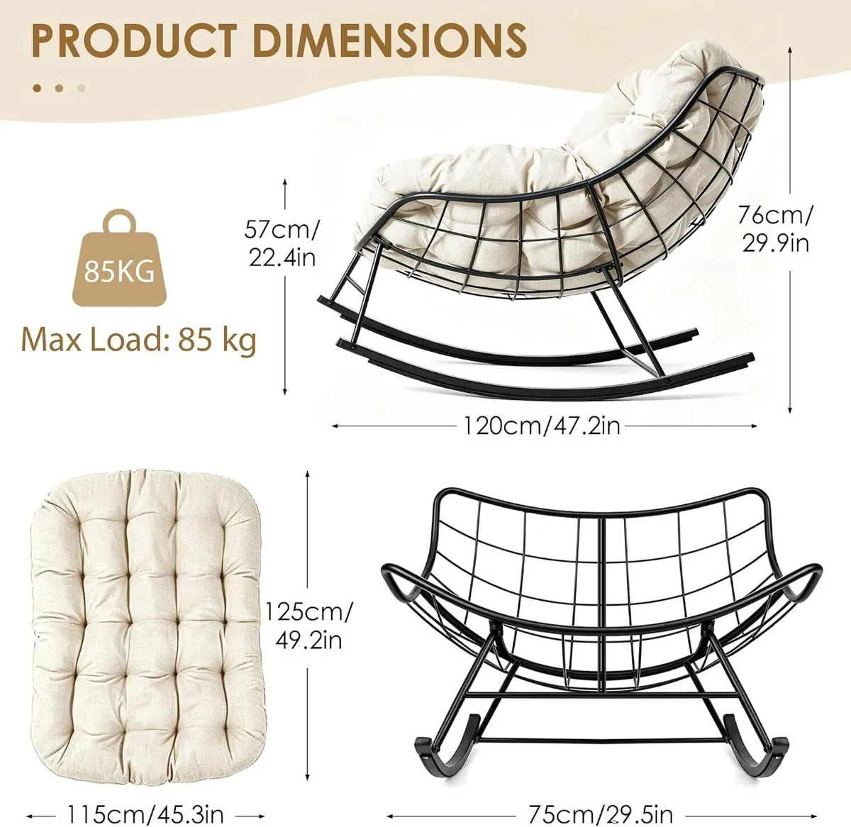 Outdoor Rocking Chair for Adults with Thick - Image 2