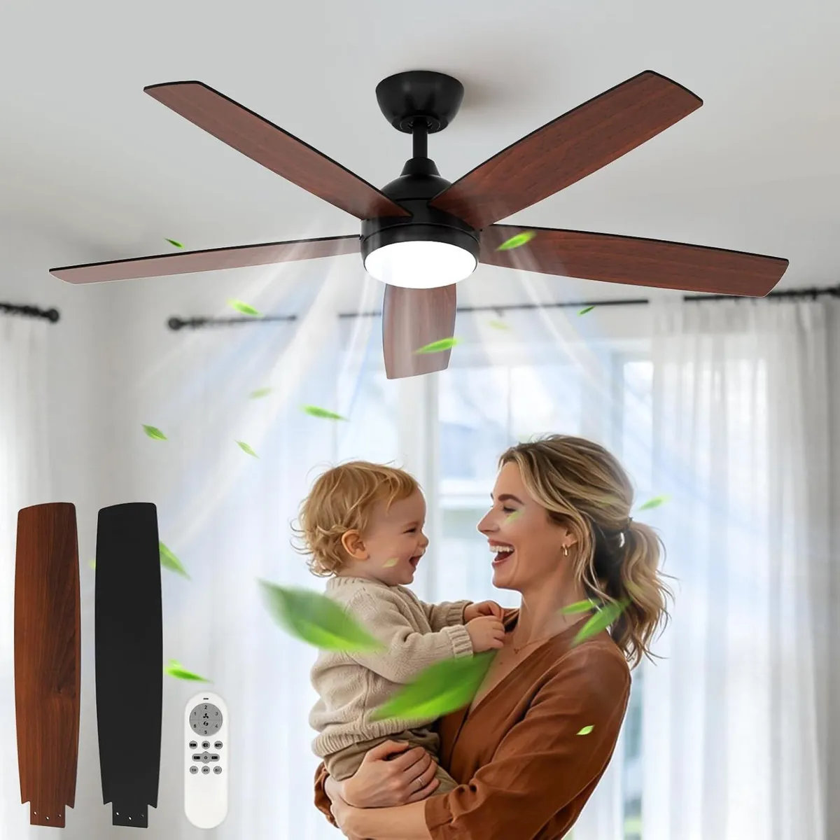 Ceiling Fan with Light 52" Remote 6 Speeds - Image 1