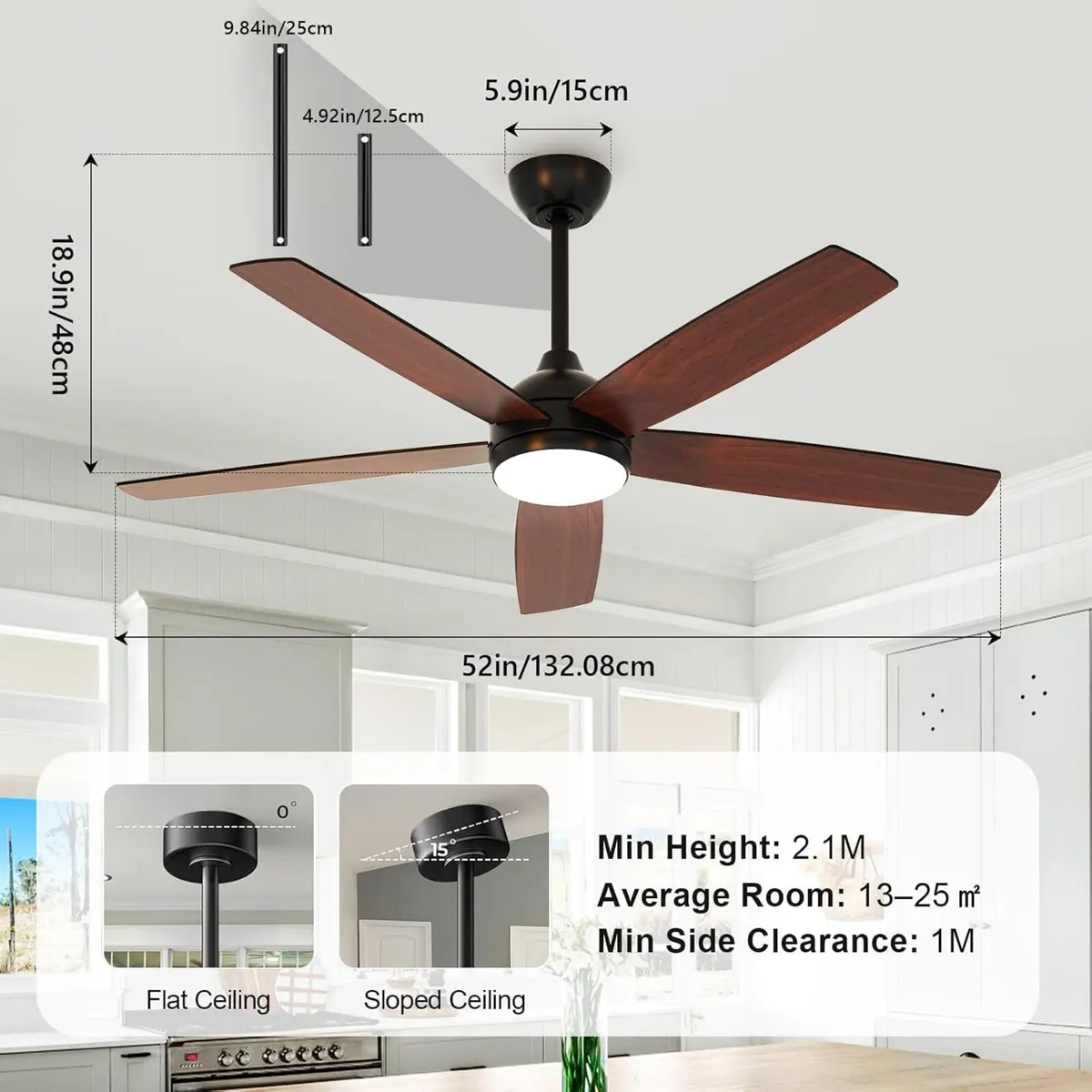 Ceiling Fan with Light 52" Remote 6 Speeds - Image 2