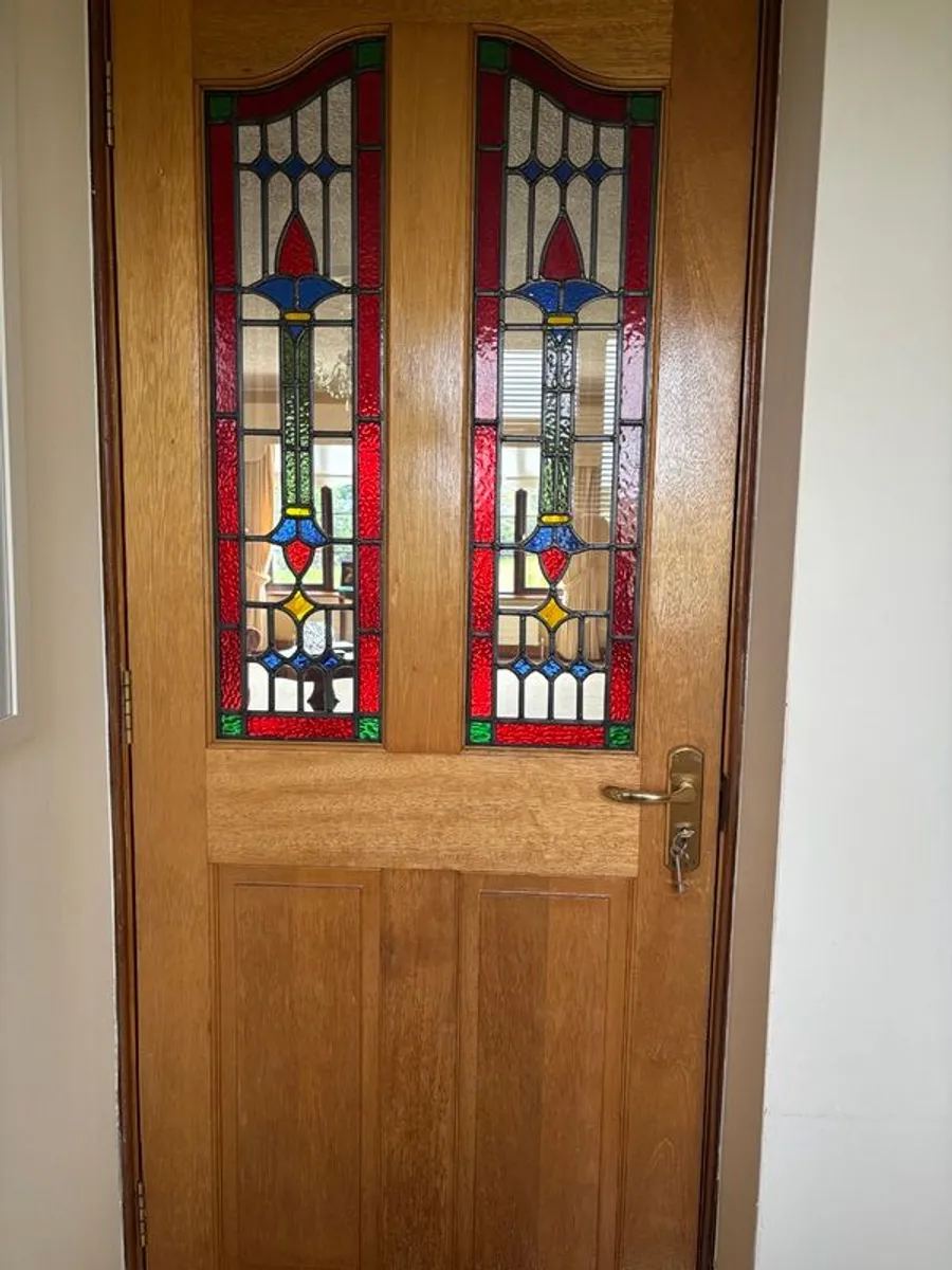 Traditional Solid Wood Doors featuring Ornate Stained/Leaded Glass - Image 1