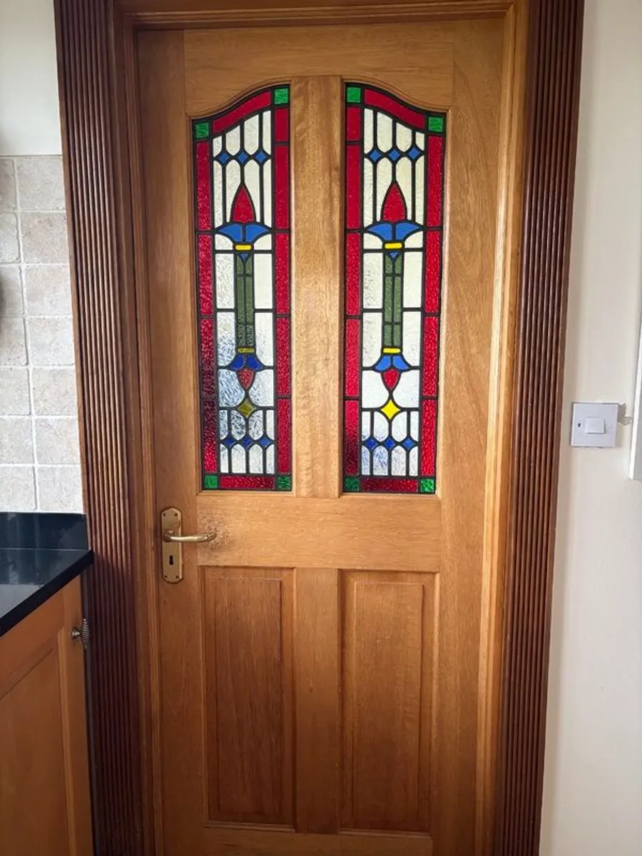 Traditional Solid Wood Doors featuring Ornate Stained/Leaded Glass - Image 2