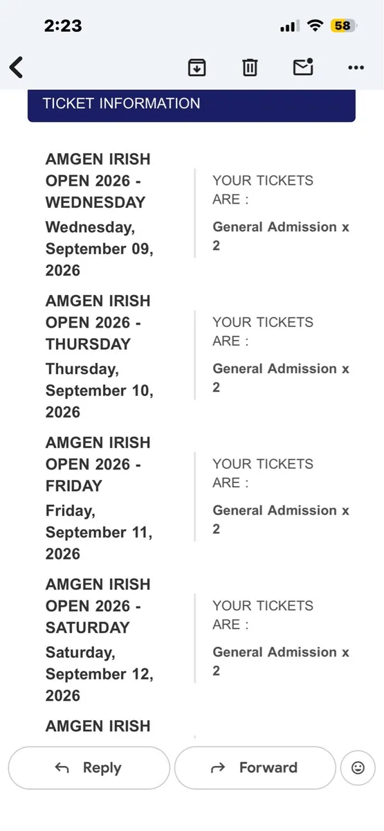 2x Irish Open tickets Wednesday to Sunday