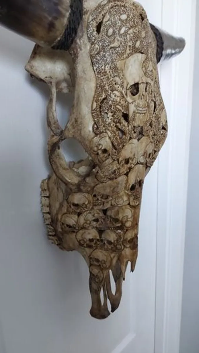 Carved Brown Bull Skull - Image 1