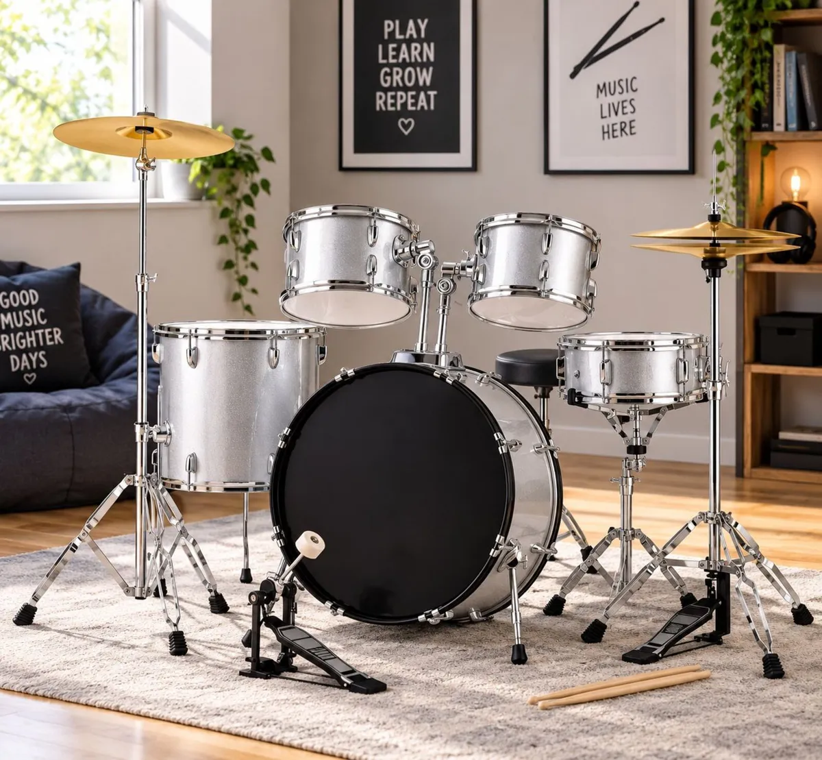 5 Piece Kids Drum Set 16 Inch Beginner Drum Kit - Image 1