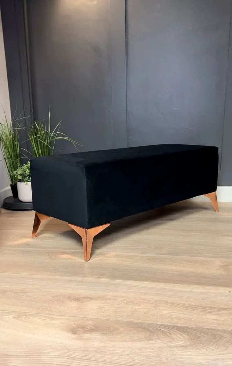 Handmade Velvet Bench with Gold Metal Legs - Image 4