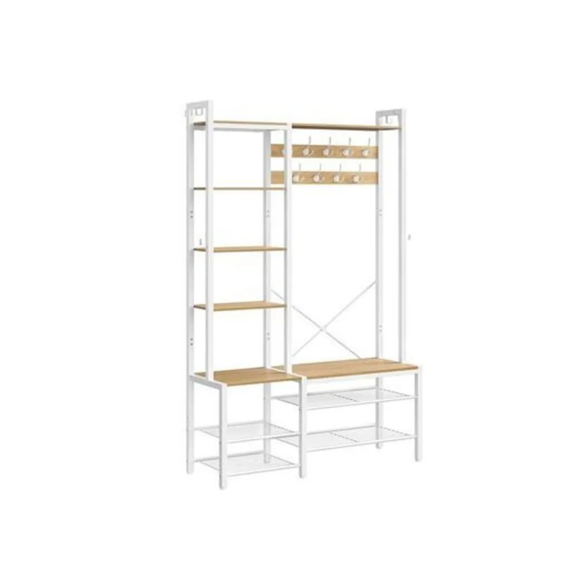 Coat rack with shoe bench golden oak-cloud-white - Image 2