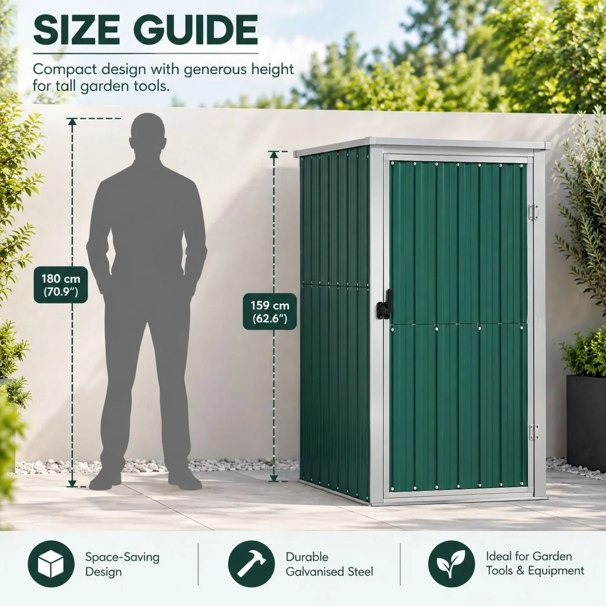 Garden Tool Shed Green Galvanised Steel Green - Image 2