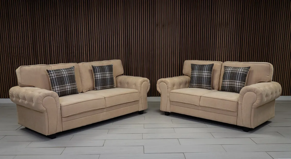 Verona Beige Fullback Cushions Sofa - Image 1